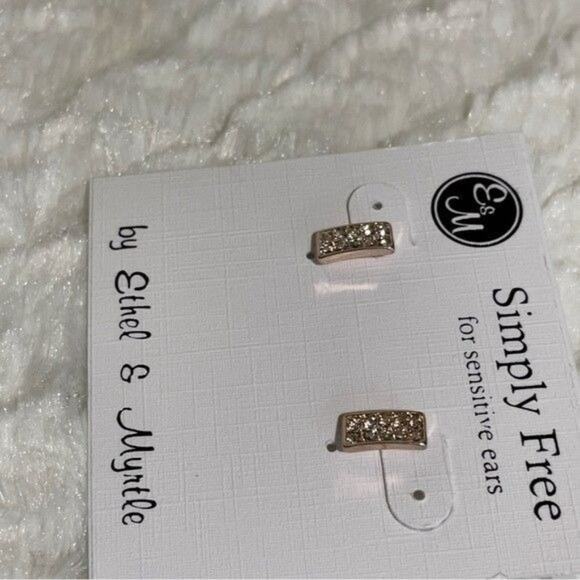 Ethel & Myrtle Simply Free Gold Tone Rhinestone Bar Stud Pierced Earrings - Picture 8 of 8
